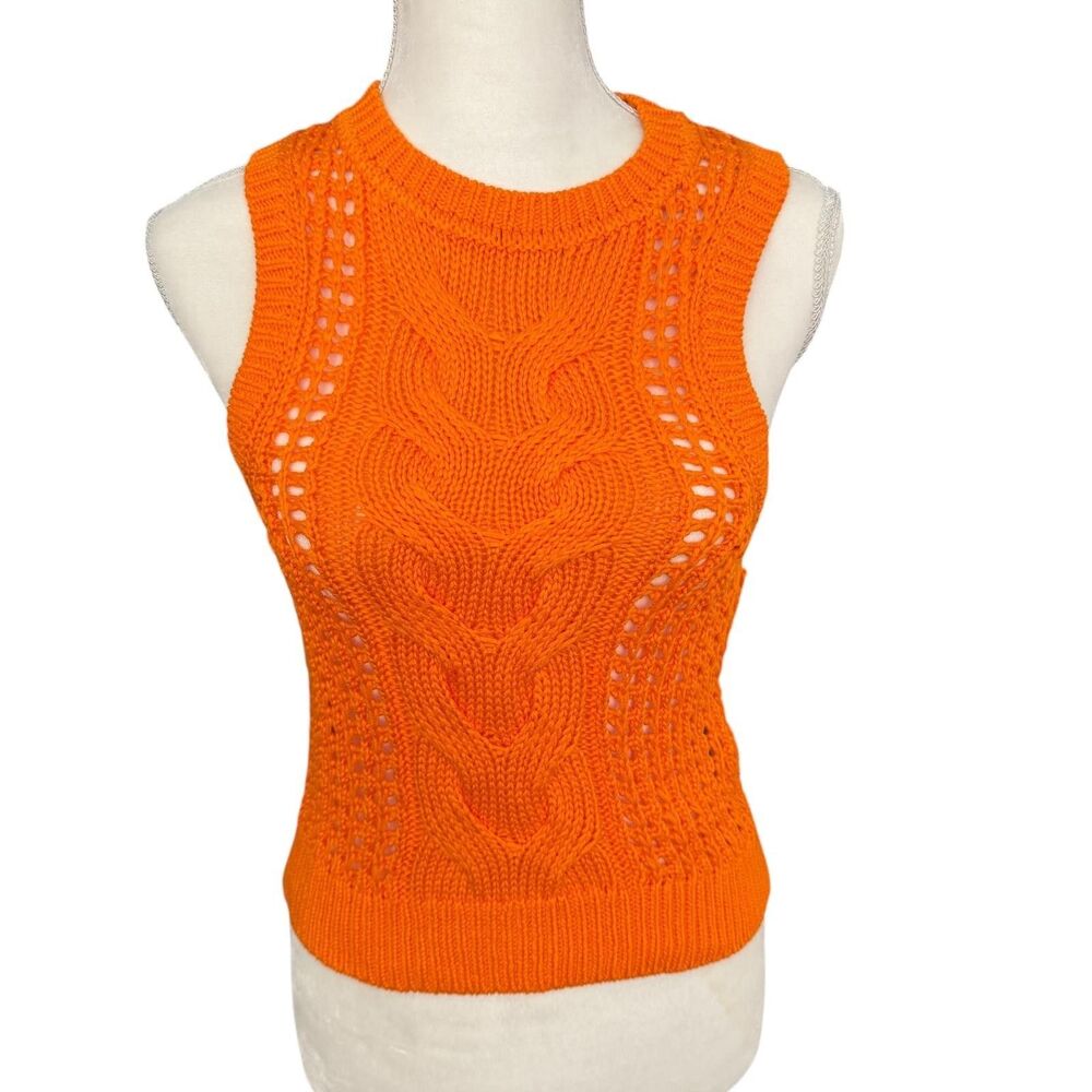 Banana Republic Sweater Womens Small Orange Cable Knit Sleeveless‎ Spring Tank